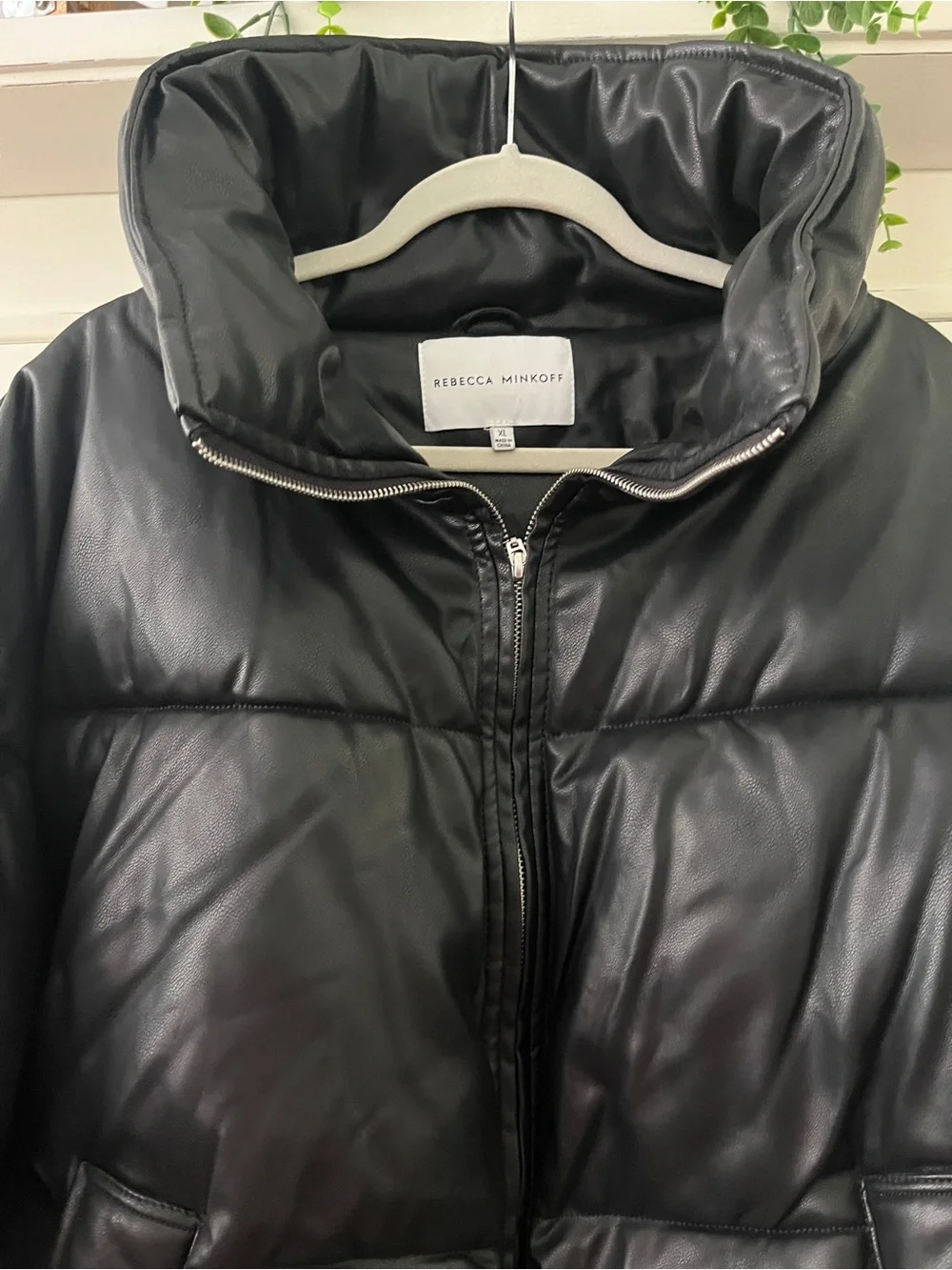Rebecca Minkoff Women’s Black Faux-Leather Puffer Jacket Nice NWOT XL